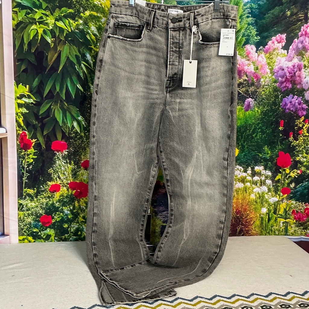 Good American Washed Gray Good Boy Relaxed Straight Jeans Sz 14 Nwt #1537